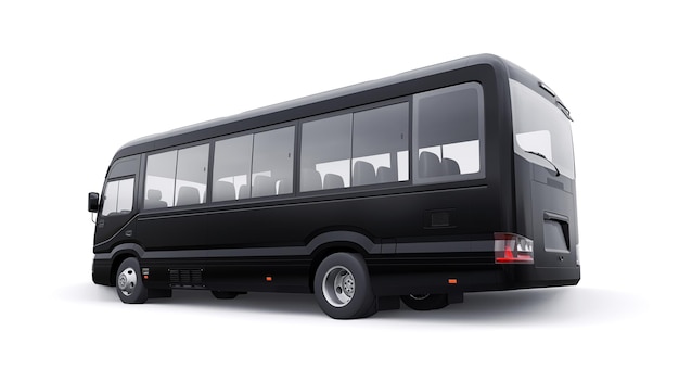 Nero Autobus di piccole dimensioni per i viaggi Auto con corpo vuoto per la progettazione e la pubblicità illustrazione 3d
