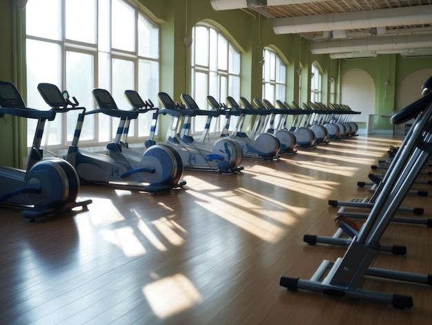 Nessuna foto di persone di una palestra vuota ben attrezzata con tutti i tipi di macchine