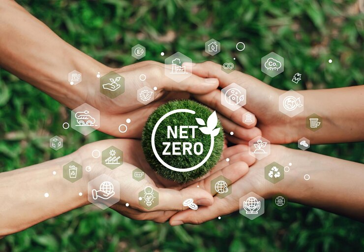 Net zero e carbon neutral concept Collaborando con l'obiettivo di zero emissioni nette Strategia climaticamente neutra a lungo termine