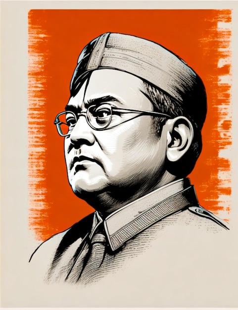 Netaji Subhash Chandra Bose sullo sfondo della bandiera tricolore indiana