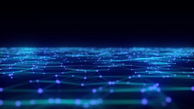 Network connection structure Abstract blue background with moving dots and lines Futuristic illustration Digital technology design Vector illustration