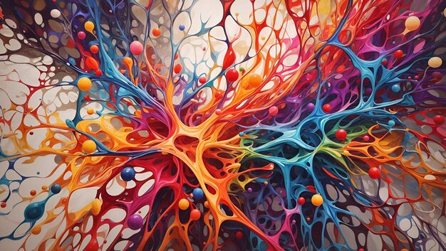 Neuroni astratti opere d'arte illustrazione 3d su sfondo multicolore