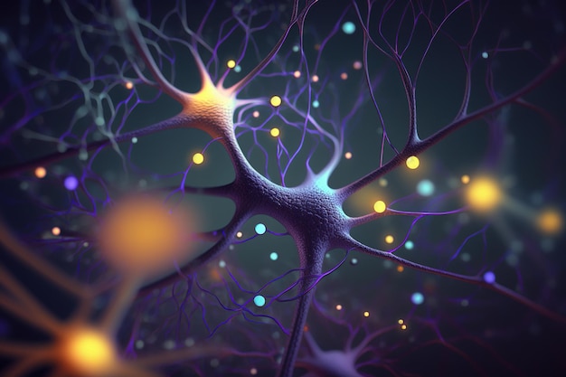 Neuroni nascenti di un bambino che creano le loro prime connessioni cerebrali generate da Ai