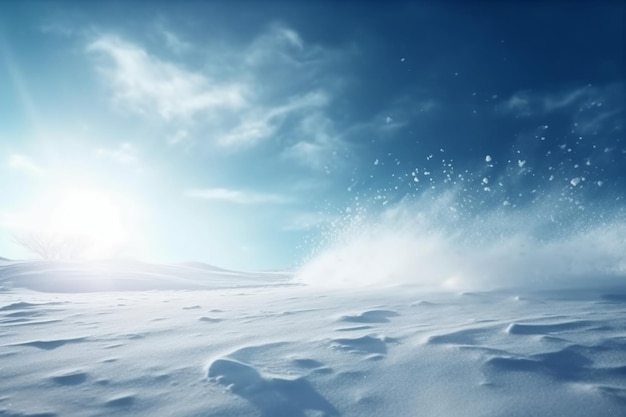 Neve a terra con cielo azzurro e nuvole