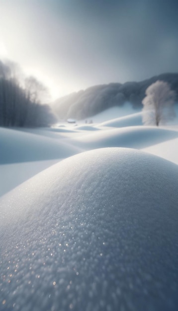 neve da vicino in inverno con sfondo sfocato