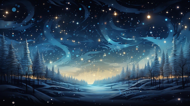Neve invernale e illustrazione con pini e cielo limpido Creato con generativo Ai