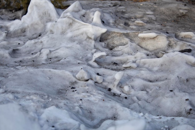 Neve sporca in città, neve nella fuliggine. Il concetto di problemi ambientali.