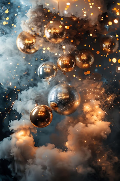 New Year's Eve Smoke con fumo celebrativo e oro e argento texture luminose Y2K Collage Light Art