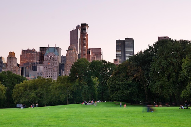 New York City Central Park al panorama al tramonto