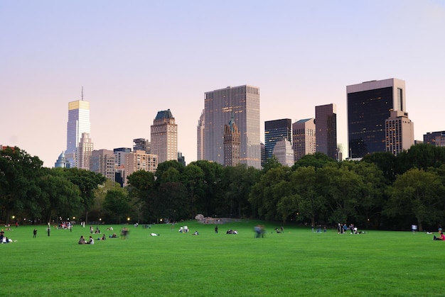 New York City Central Park al panorama al tramonto