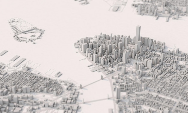 New york city map vista aerea grigio design minimale d rendering