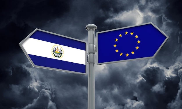 Nicaragua e guida dell'Unione Europea Muoversi in diverse direzioni Rendering 3D