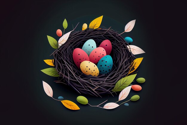 Nido con colorate uova di Pasqua Generative Ai