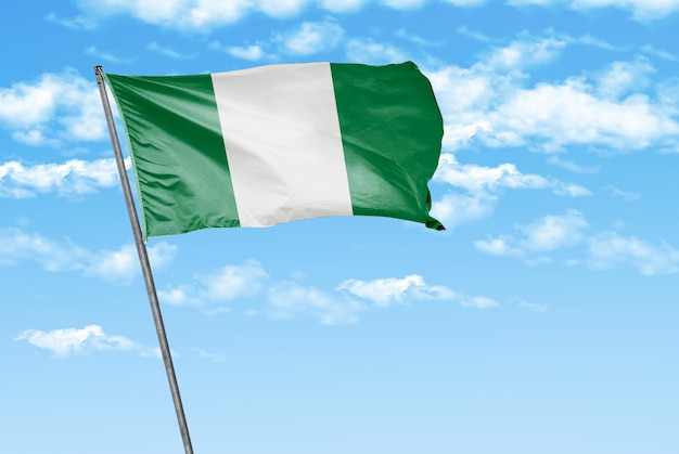 nigeria 3D sventola bandiera su un cielo blu con immagine di sfondo nuvola