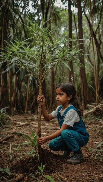 Nina del Medio Oriente pianta un albero in un evento di riforestazione