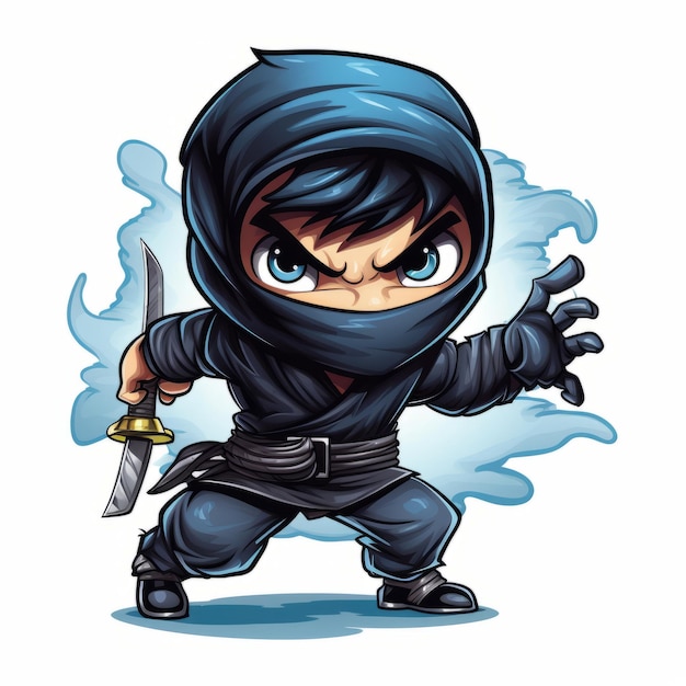 Ninja con una spada in mano Personaggio cartoon Illustrazione vettoriale