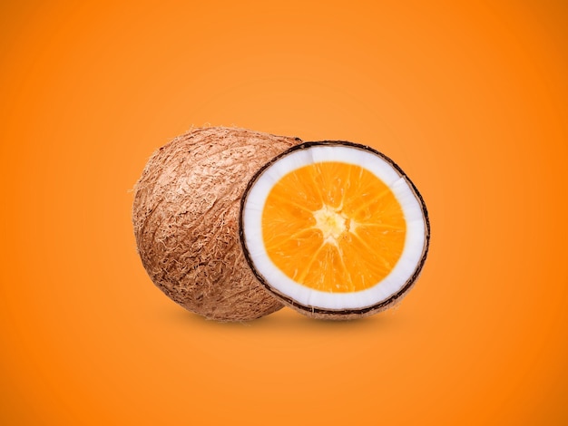 Noce di cocco con allenamenti nutrizionali di composizione arancione e astrazione fitness