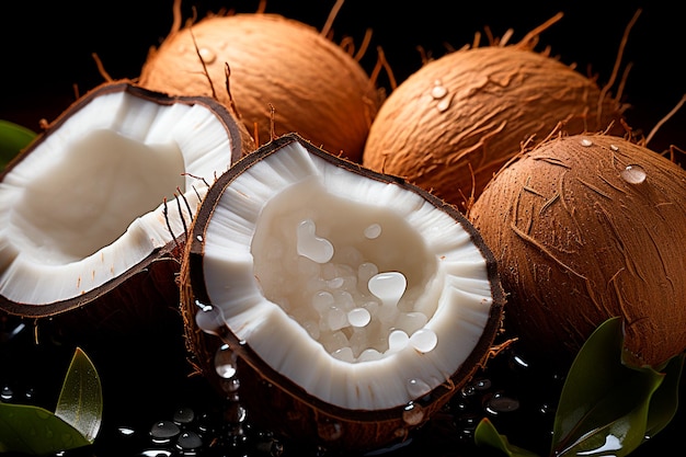 noci di cocco fresche sullo sfondo di legno