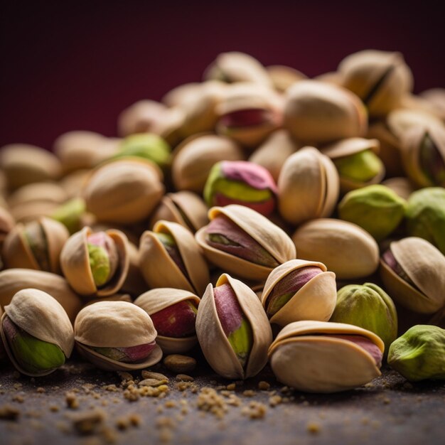 Noci di pistacchio su uno sfondo scuro in primo piano