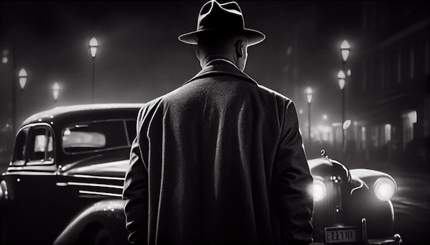 Noir detective in bianco e nero retrò