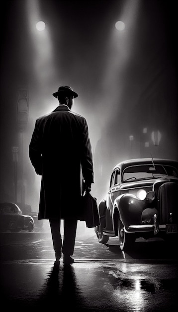 Noir detective in bianco e nero retrò