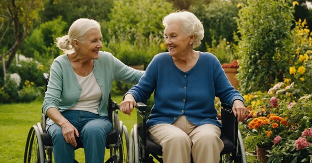 Nonna anziana in sedia a rotelle con la faccia sorridente