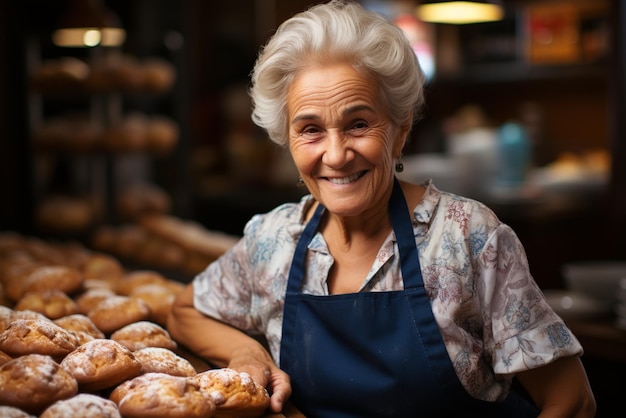 Nonna che lavora in panetteria