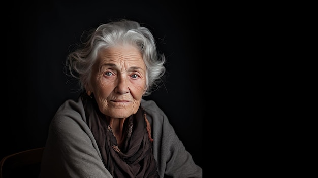 Nonna vecchia donna sola Ritratto del primo piano di una donna anziana