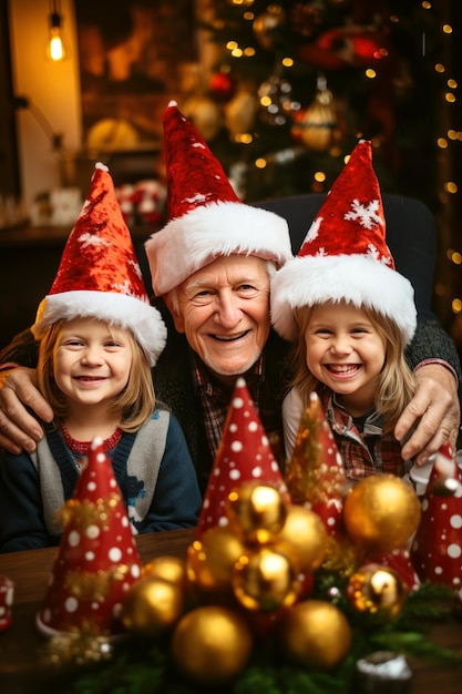 Nonno che si gode il Natale con i nipoti a casa