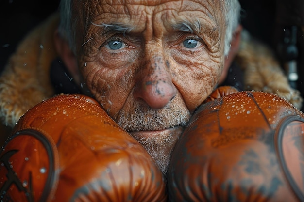 nonno con i guanti da boxe