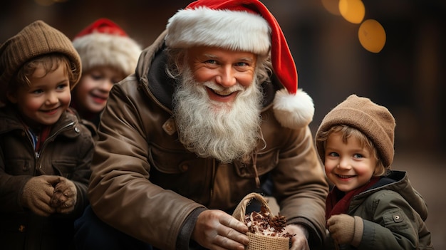 Nonno con i suoi nipoti a Natale Generato dall'intelligenza artificiale