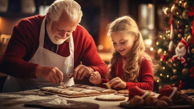 Nonno e nipote che preparano i biscotti per la celebrazione della vigilia di Natale