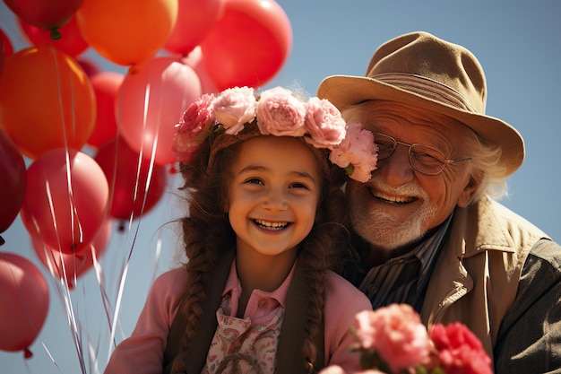 Nonno e nipote con i palloncini