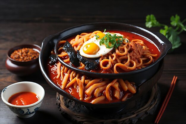 noodle istantanei coreani e tteokbokki in salsa piccante coreana cibo antico