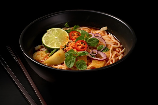 Noodle Laksa su sfondo nero