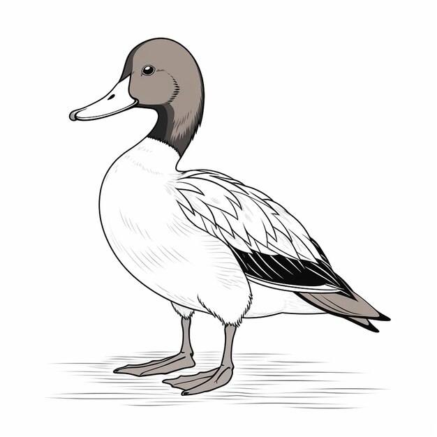 Northern Pintail disegno carino carino libro da colorare piatto kawaii linea d'arte