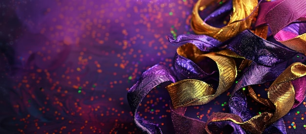 Nostri nastri viola e oro su uno sfondo scintillante