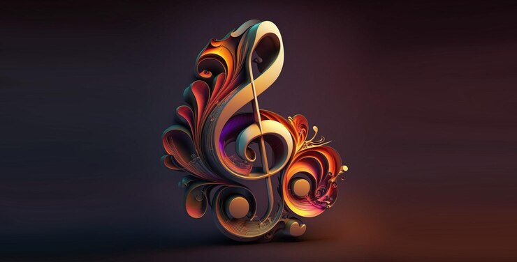 Not musik berwarna-warni dengan kunci treble di tengah.