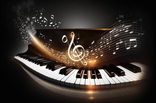 Note di pianoforte e musica sullo sfondo Illustrazione AI Generative