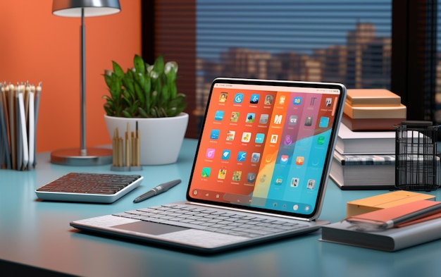 Notebook e tastiera per smartphone nell'area di lavoro del graphic designer