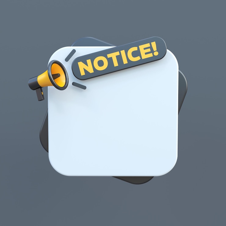 Photo notice announcement with megaphone in black background 3d render