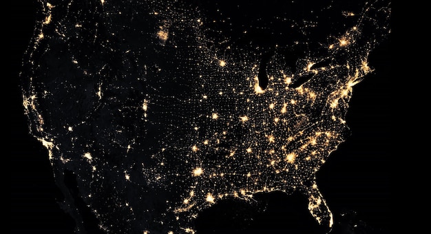 Notte America con vista delle luci della città dallo spazio