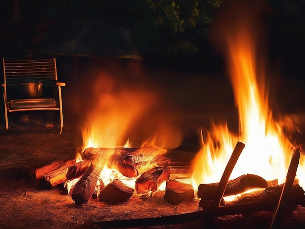 Notte campeggio fuoco bruciare griglia carne trasporto vecchio stile avventura all'aperto