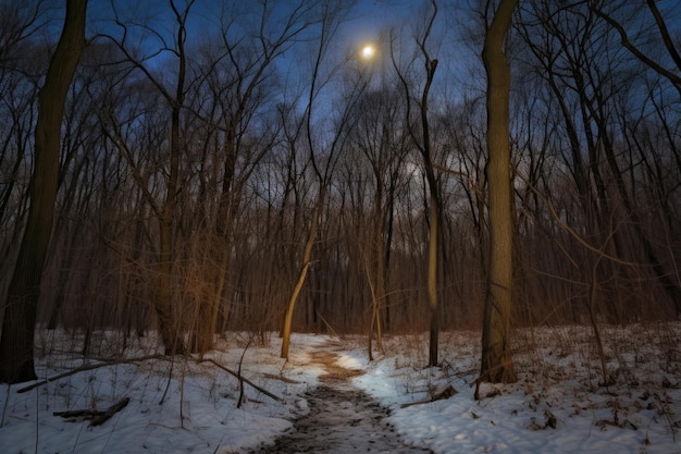 Notte di boschi invernali al chiaro di luna