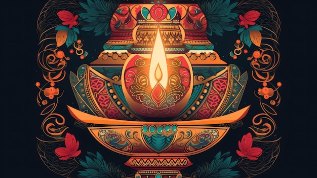 Notte di Diwali Lampade di Diwali di intricata progettazione Pradip motivi ornamentati e colori vivaci