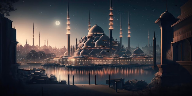 Notte di Ramadan in una città musulmana Una scena vibrante e festosa