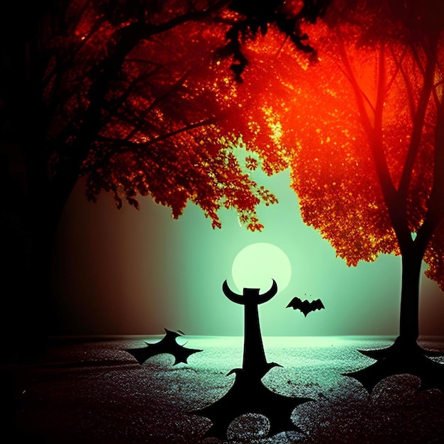 Notte oscura di Halloween alcune ombre degli alberi dei diavoli colore 4K