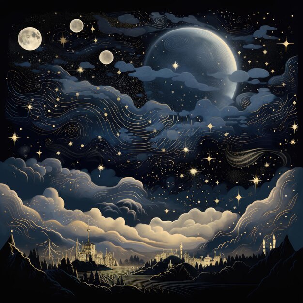 Notte piena di stelle illustrazione