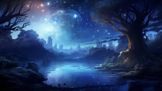 Notte Tempo di miracoli e magia Spazio del cielo notturno con nuvole e stelle