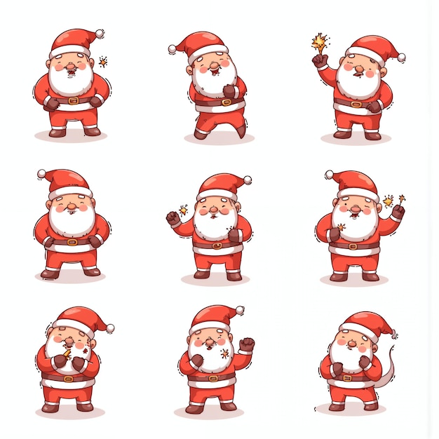 Nove figure animate di Babbo Natale in varie pose